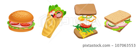 Tasty Sandwich as Bread with Different Stuffings Vector Set Tasty Sandwich as Bread with Different Stuffings Vector Set 107063553