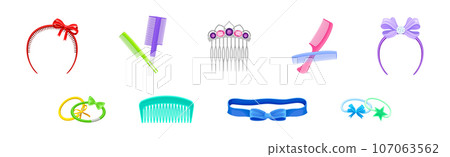 Hair Bobble, Band and Comb Accessory Vector Set 107063562