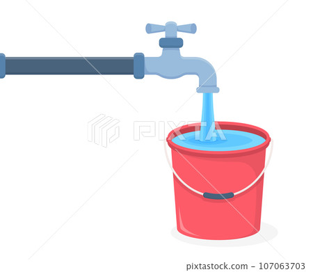 Tap and Bucket with Water Tap and Bucket with Water 107063703