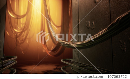 Electric wires in the tunnel with light Electric wires in the tunnel with light 107063722