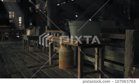 Ancient house interior in dark light Ancient house interior in dark light 107063768