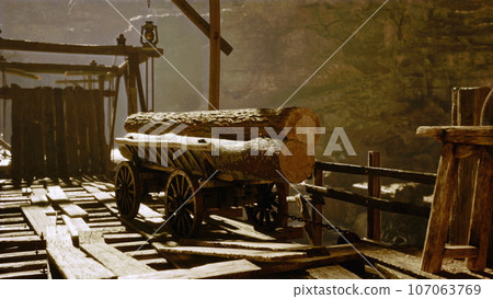 medieval port with lifting cargo 107063769