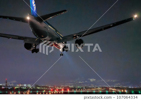 Airplane landing at Osaka International Airport 107064334