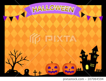 Halloween background with pumpkin and castle logo Halloween background with pumpkin and castle logo 107064594