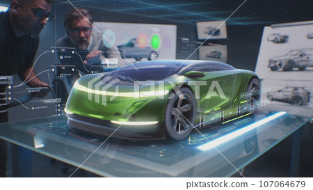 Automotive designers create design of car, choose color Automotive designers create design of car, choose color 107064679