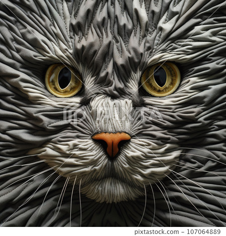 Image of a cat head made from wrinkled fabric is carefully crafted. Pet, Animals. Illustration, Generative AI. 107064889