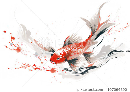 Watercolor painting of red carp fish on white background. Pet. Animals. Illustration, Generative AI. Watercolor painting of red carp fish on white background. Pet. Animals. Illustration, Generative AI. 107064890