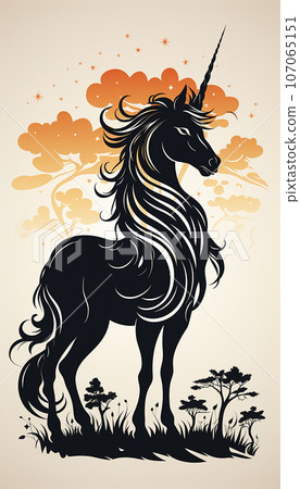 Horse in dark colors with an ornament like for a tattoo. Ai-generated 107065151