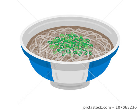Illustration of warm soba topped with green onions 107065230