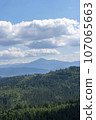 Mountain landscape with forest in the Carpathian mountains of Ukraine. 107065663
