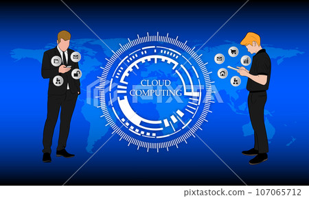 Cloud computing concept. Businessman  hold smartphones user connection System Cloud computing technology Vector illustration 107065712