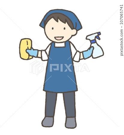 Illustration of a man with detergent and a sponge Illustration of a man with detergent and a sponge 107065741