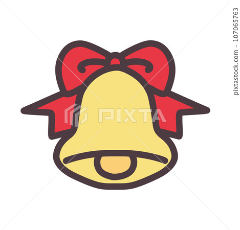 帶有紅色絲帶的可愛聖誕風格鈴鐺的插圖 107065763