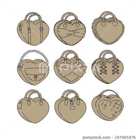 Illustration set of brown heart-shaped bags Illustration set of brown heart-shaped bags 107065876