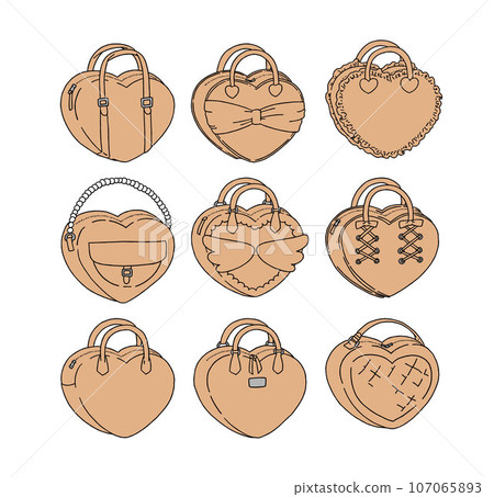 Illustration set of orange heart-shaped bags Illustration set of orange heart-shaped bags 107065893
