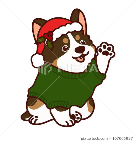 用主線處理一隻可愛的聖誕風格深棕色柯基犬的插圖 107065937