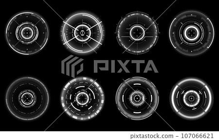 Set of sci fi grey white circle user interface elements technology futuristic design modern creative on black background vector 107066621