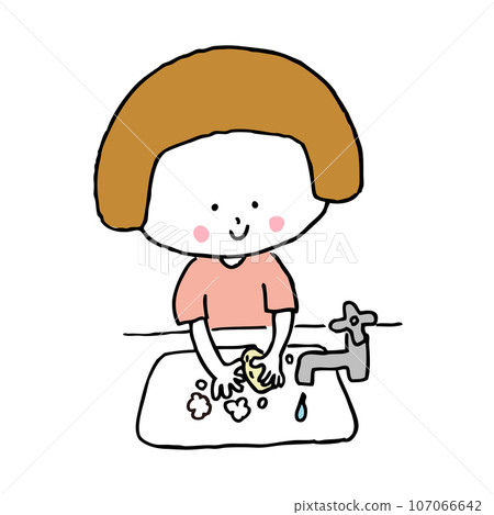 Child washing hands with soap 2 107066642