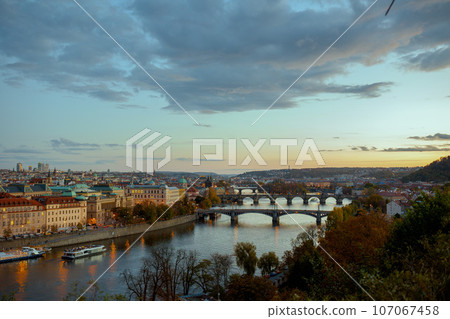 landscape at sunset in autumn in Prague, Czech Republic 107067458