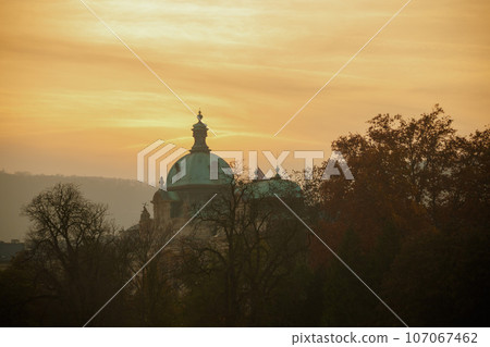 landscape at sundown in autumn in Prague, Czech Republic 107067462
