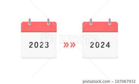 Calendar and arrow for 2023 and 2024 - Image material for announcing, changing, or postponing plans for two years Calendar and arrow for 2023 and 2024 - Image material for announcing, changing, or postponing plans for two years 107067932