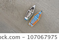Aerial view at empty fishermen boats during low tide on the sea 107067975
