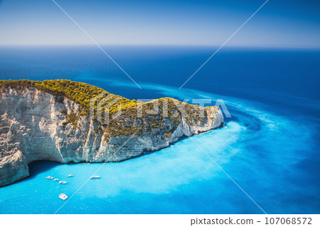 Aerial view of Navagio bay taken on a sunny summer day 107068572