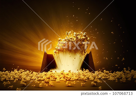 A box of popcorn. Movie theater themed popcorn package. Generative AI 107068713