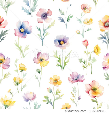 Seamless pattern with flowers isolated on white background. 107069319