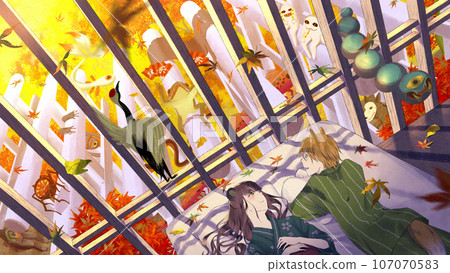 Autumn monsters and first autumn leaves [Japanese-style fantasy] 107070583