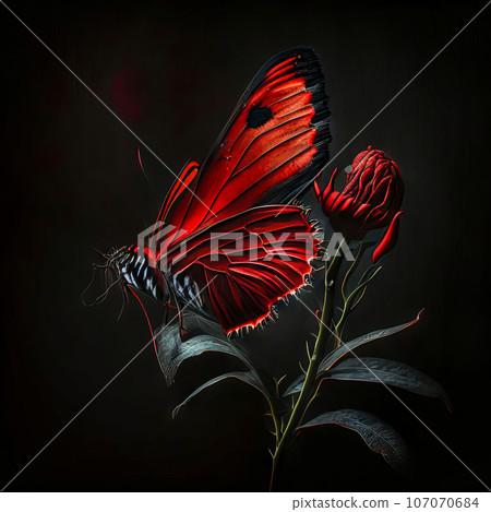 Beautiful flower of red monarda or garden bergamot on a dark background Beautiful flower of red monarda or garden bergamot on a dark background 107070684