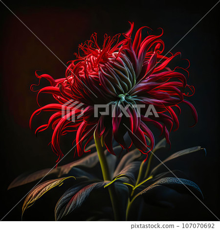 Beautiful flower of red monarda or garden bergamot on a dark background 107070692