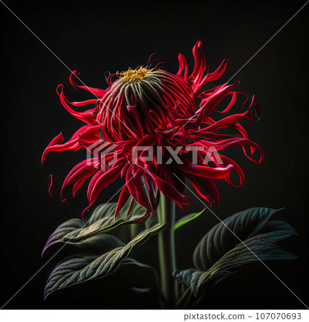 Beautiful flower of red monarda or garden bergamot on a dark background Beautiful flower of red monarda or garden bergamot on a dark background 107070693