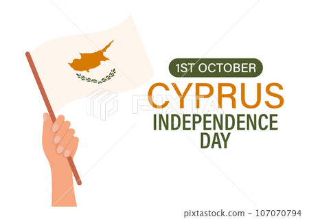 Cyprus Independence Day. Hand with Cyprus flag. Cartoon illustration, banner, poster, vector 107070794