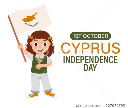 Cyprus Independence Day. Cute little girl with Cyprus flag. Cartoon illustration, banner, poster, vector Cyprus Independence Day. Cute little girl with Cyprus flag. Cartoon illustration, banner, poster, vector 107070795