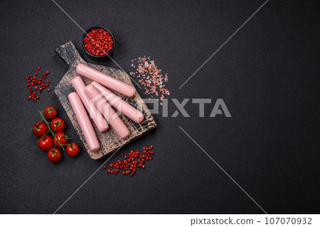 Delicious fresh vegetarian sausage or sausage made from vegetable protein tofu or seitan 107070932