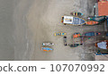 Aerial great view at empty fishermen boats during low tide on the sea 107070992