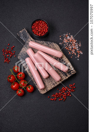 Delicious fresh vegetarian sausage or sausage made from vegetable protein tofu or seitan Delicious fresh vegetarian sausage or sausage made from vegetable protein tofu or seitan 107070997