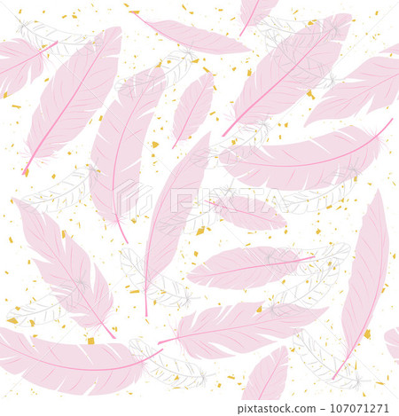 Seamless pattern of Pink soft wings. feathers pattern in the nursery. fluff. Vector stock illustration. Wallpaper.  107071271