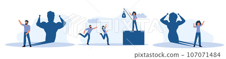 Successful businessman in the flat illustration of a cartoon character is leading his team to greater heights with his strong leadership skills and management abilities. Successful businessman in the flat illustration of a cartoon character is leading his team to greater heights with his strong leadership skills and management abilities. 107071484