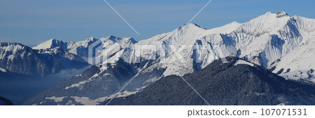 Snow covered mountain range Vanil Noir seen from Horneggli. Snow covered mountain range Vanil Noir seen from Horneggli. 107071531