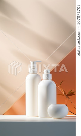 Background from a set of female professional cosmetics for face and body care. Cosmetic tubes with skin care product. Background from a set of female professional cosmetics for face and body care. Cosmetic tubes with skin care product. 107071705