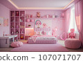 Stylish interior of a children's room in pink color. room for little girls. 107071707