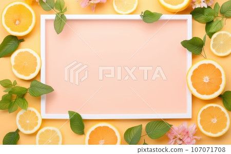 frame of citrus fruits for text. advertising for cosmetics. body care. 107071708