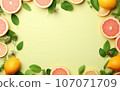 frame of citrus fruits for text. advertising for cosmetics. body care. 107071709