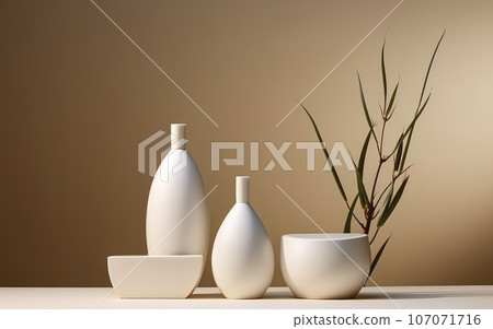 Background from a set of female professional cosmetics for face and body care. Cosmetic tubes with skin care product. 107071716