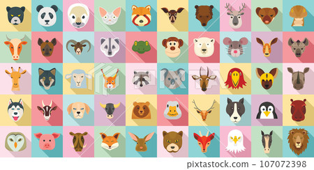 Animals icon set. Flat set of animals vector icons for web design 107072398