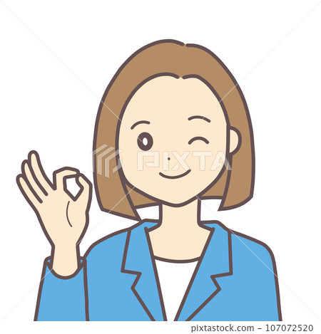 A woman in a suit giving an OK hand sign 107072520