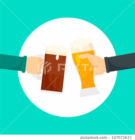 Two hands of beer background. Flat illustration of two hands of beer vector background for web design 107072631