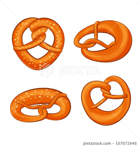 Pretzel sticks oktoberfest bagel bread icons set. Cartoon illustration of 4 pretzel sticks oktoberfest bagel bread vector icons for web 107072648